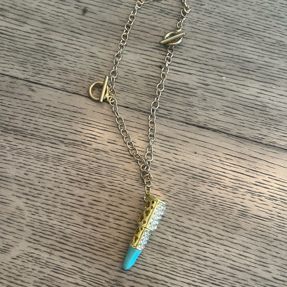 Gold and Turquoise Lipstick Pendant Necklace